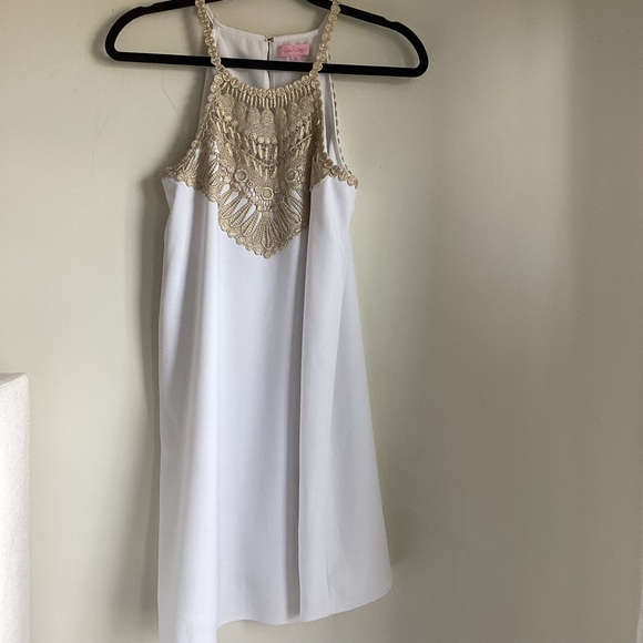 Lily Pulitzer Pearl Shift Dress Size 2 White Gold - Picture 2 of 14